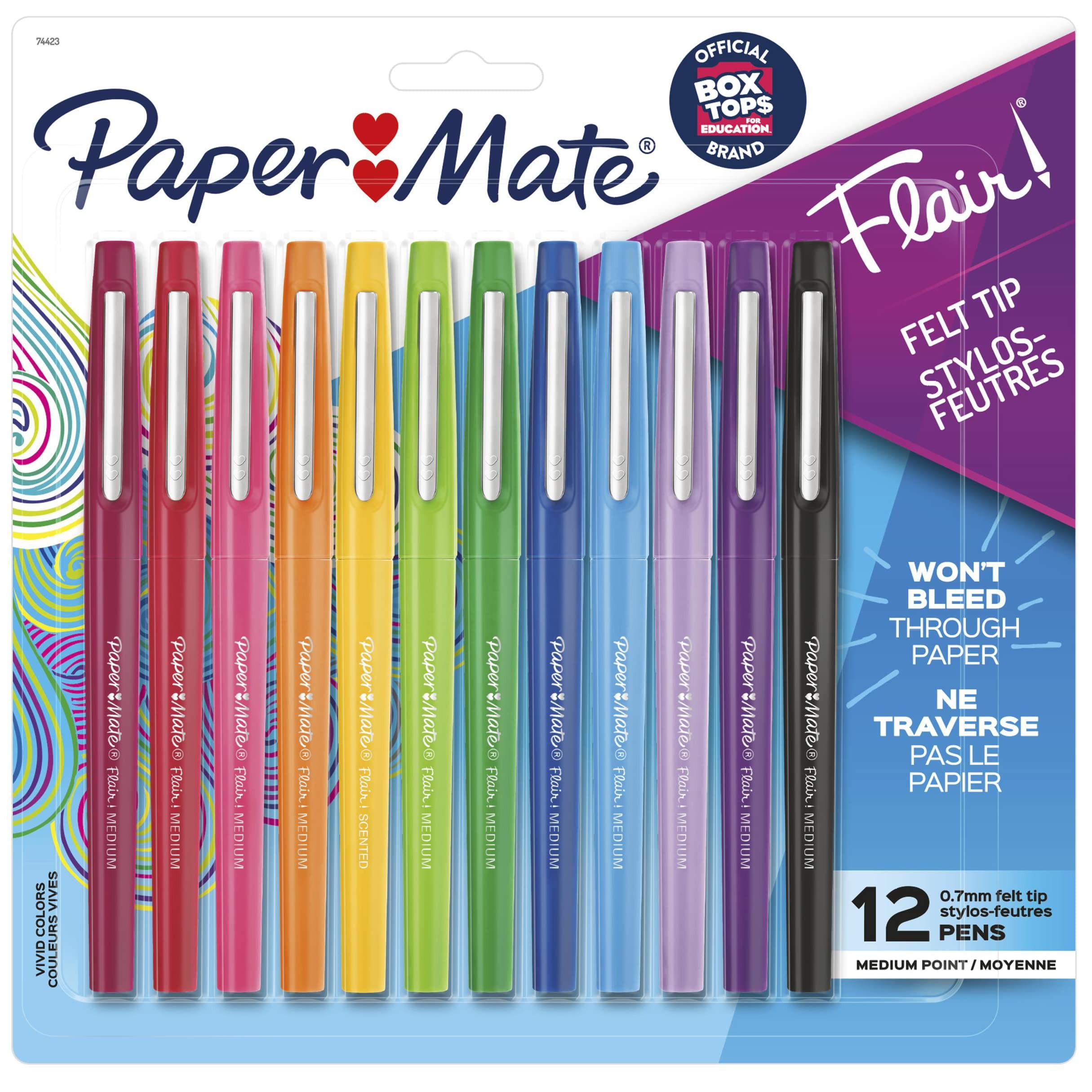 Paper Mate Flair Felt Tip Pens, Medium Point, Assorted Colors, Pack of 12