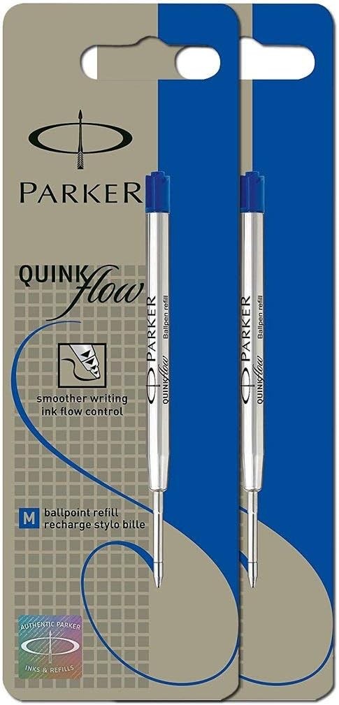 Parker Quink Ballpoint Refills, Medium Point, Blue Ink, Pack of 2