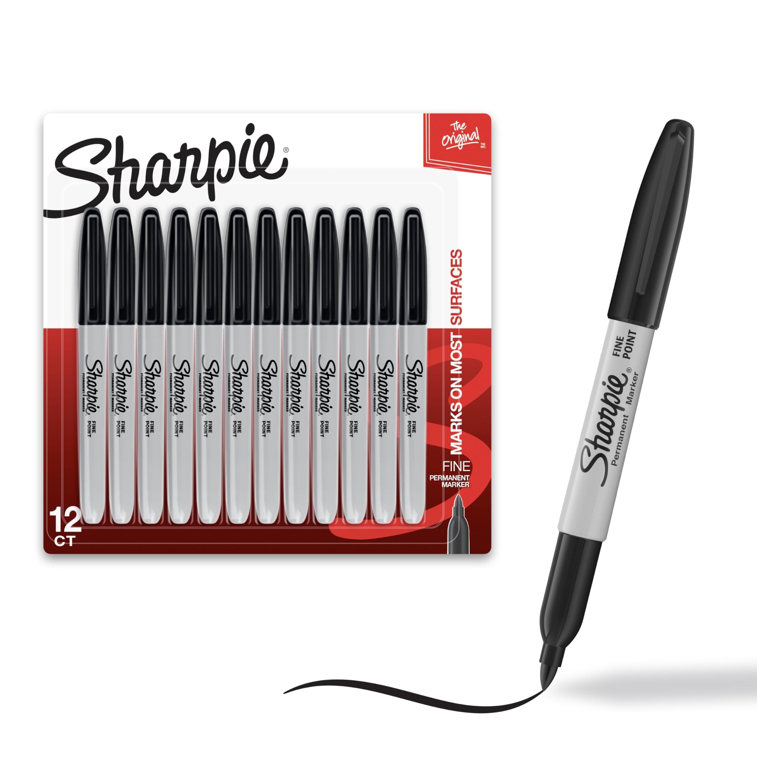 Sharpie Permanent Markers, Fine Point, Black, Pack of 12